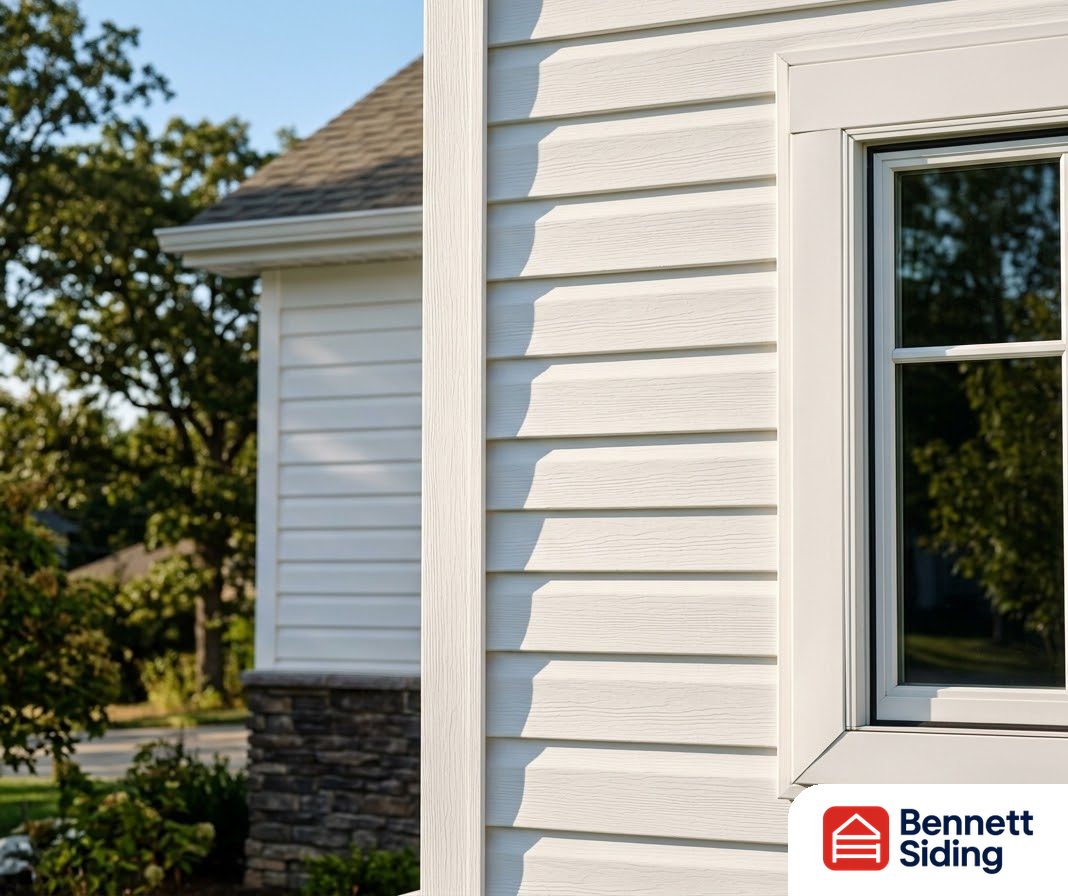 White vinyl siding and a window on the exterior of a house – Exterior Siding Inspection in Charlotte