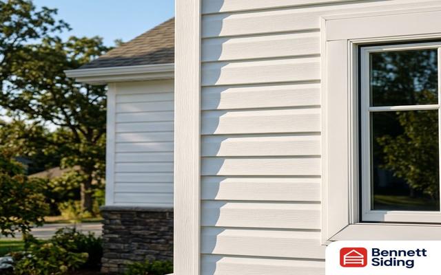 White vinyl siding and a window on the exterior of a house – siding gallery, Arden, NC